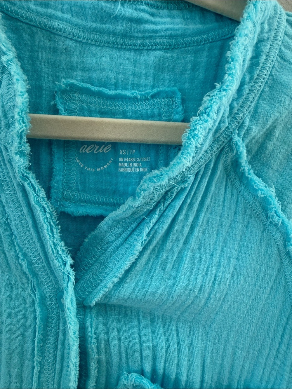 Aerie Gauzy Cover Up Shirt Color Blue Color Big Sur Current Sold Out XS - Picture 7 of 9